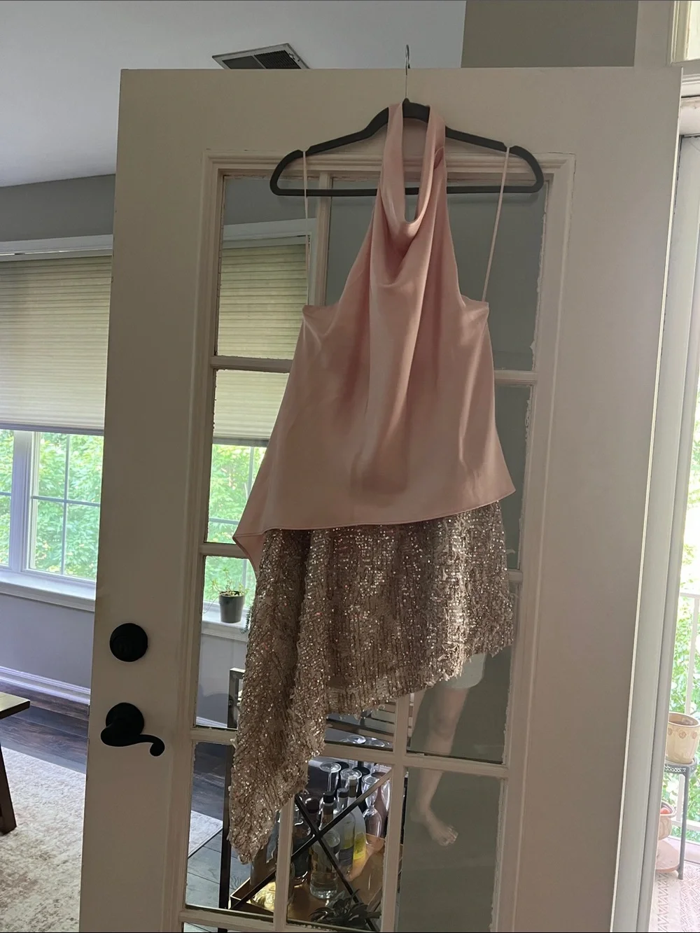 Zara Pink Halter Top with Gold Sequin Asymmetric Skirt
